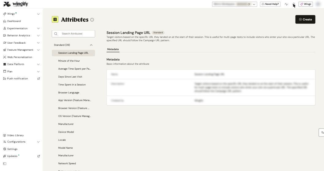 Attributes page with the Standard attributes list and a selected attribute's metadata