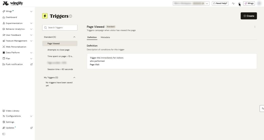 Triggers page with the Standard triggers and My Triggers sections