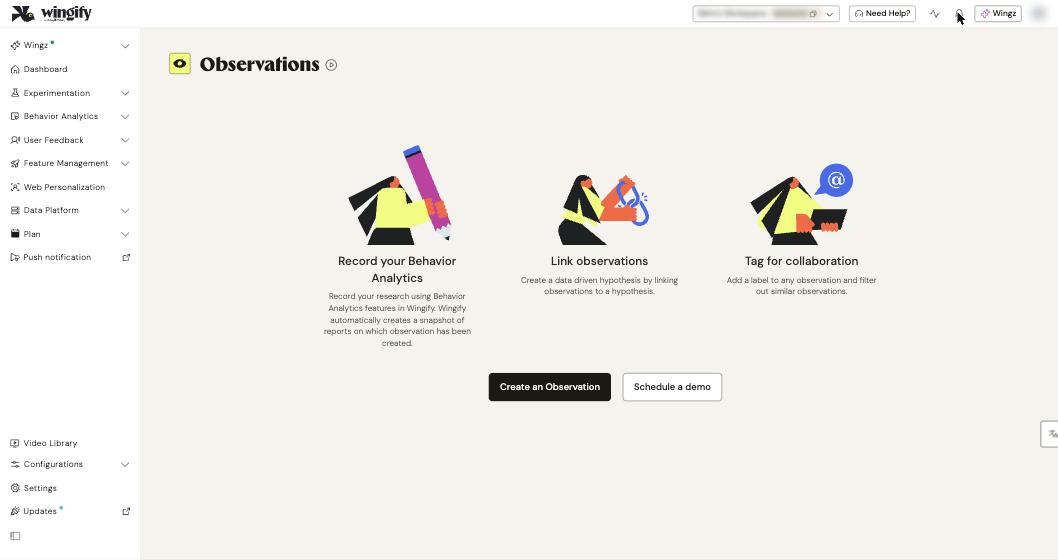 Observations page with the Create an Observation button